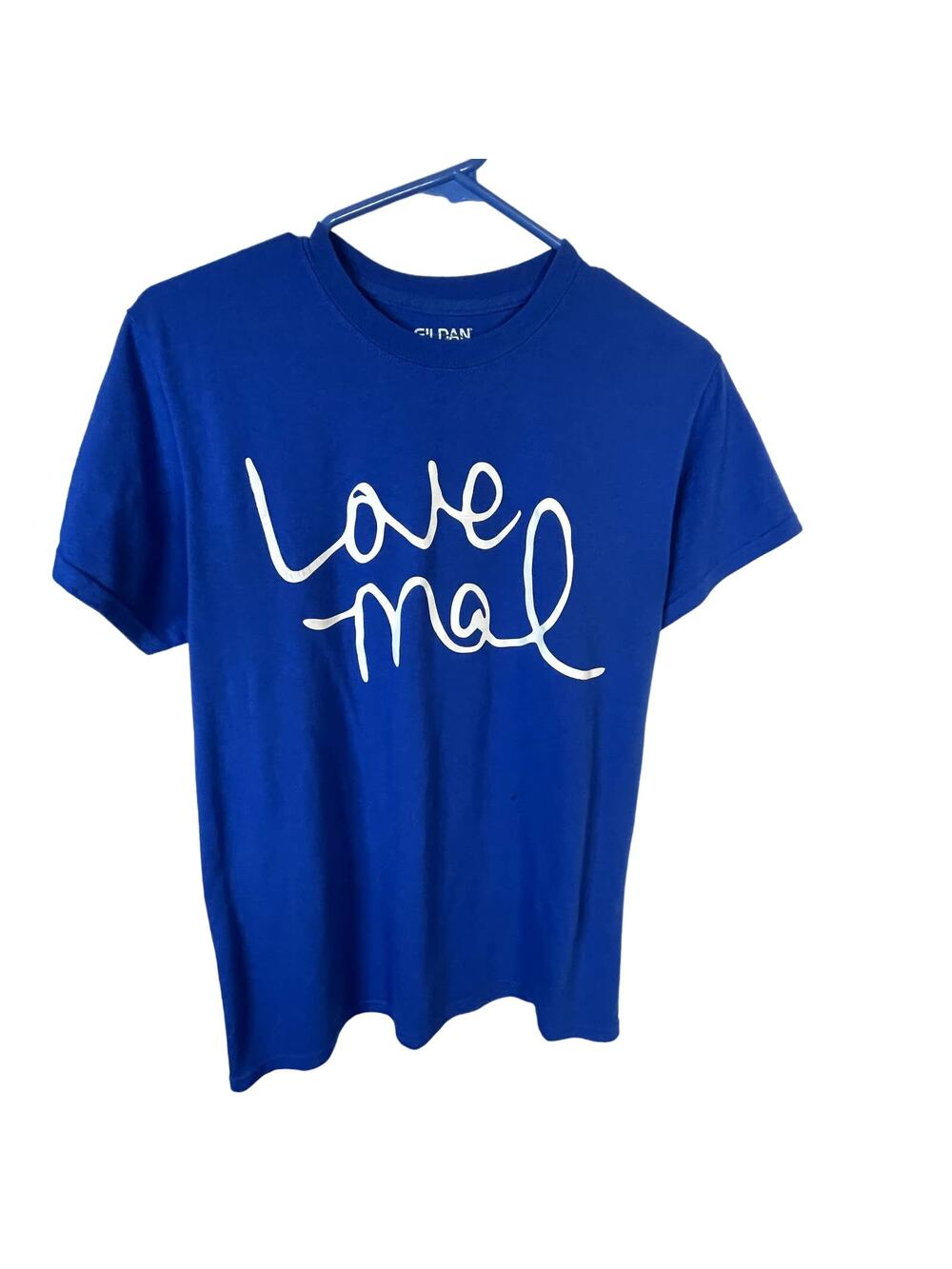 Unisex Love mal blue size  small t-shirt short sleeve Gildan DryBlend